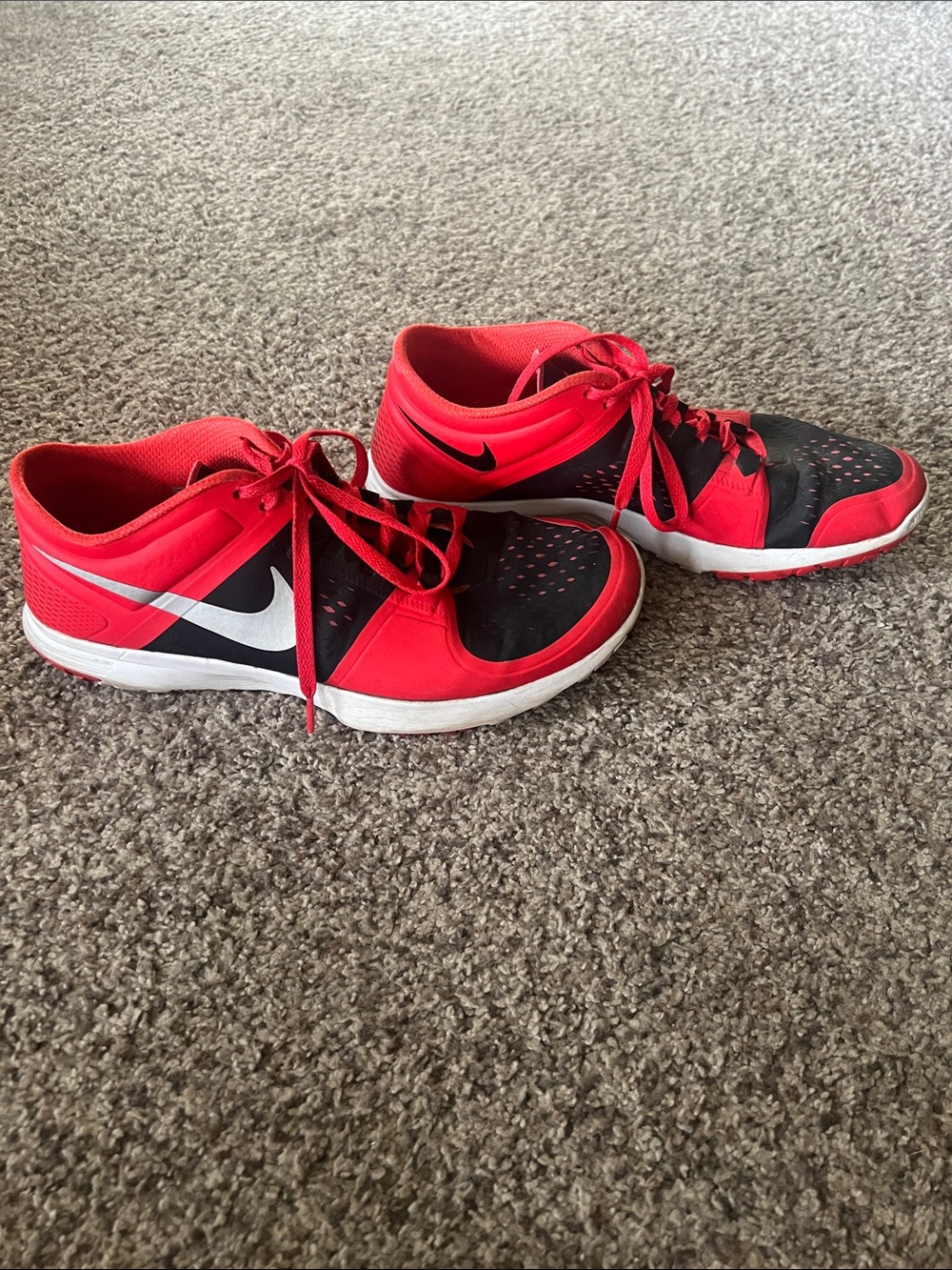 Nike Red and Black Athletic Sneakers with White Swoosh